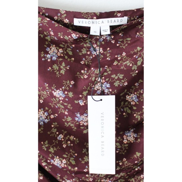 NWT Size 10 Veronica Beard Taras Floral-Print Ruched Silk Mini Skirt Merlot Ruff - Picture 3 of 8